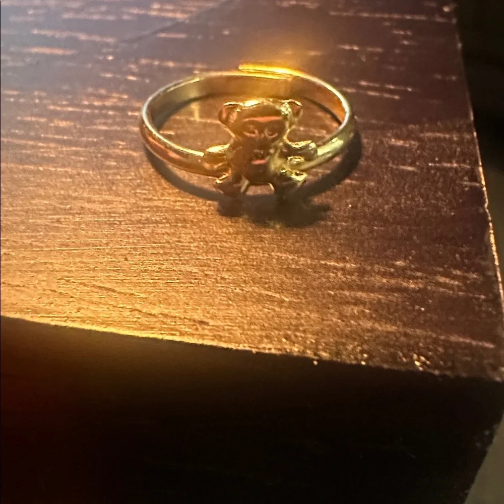 Teddy Bear Initial M Gold Tone Necklace with Adjustable Teddy Bear Ring